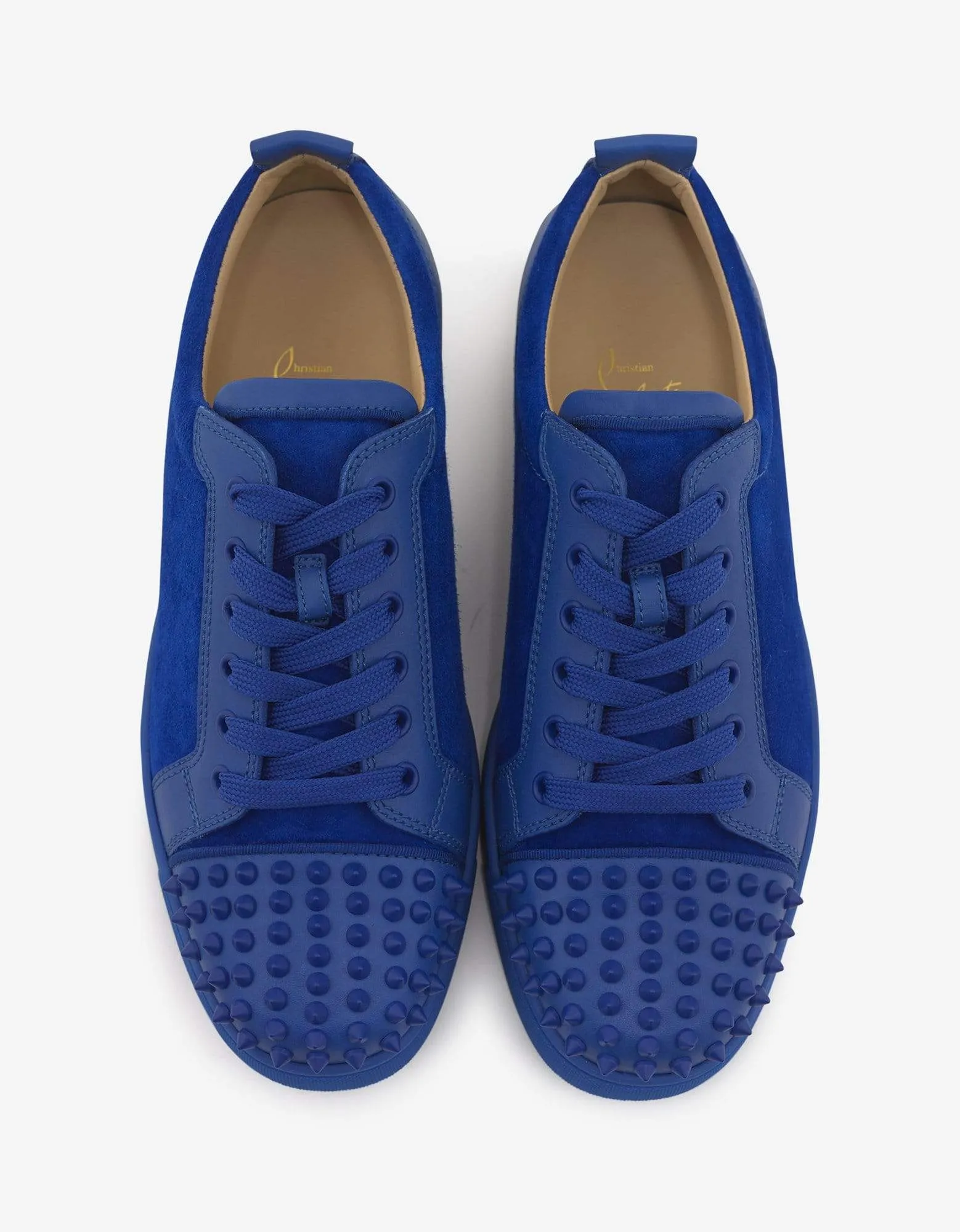 Christian Louboutin Louis Junior Spikes Flat Blue Calf & Suede Trainers - sold by Zoo Fashions product image thumbnail 4