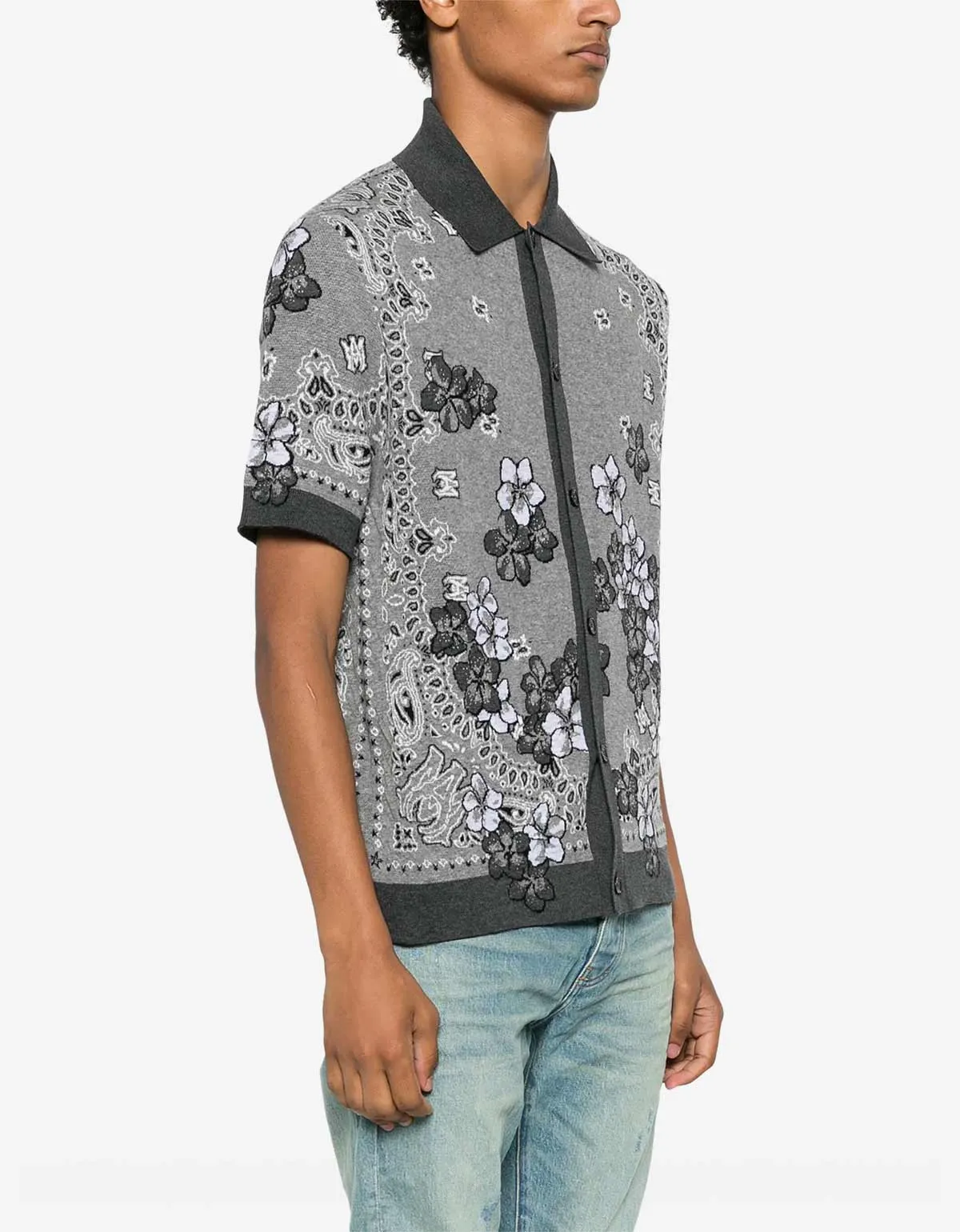 Amiri Black Bandana Floral Polo T-Shirt sold by Zoo Fashions product image thumbnail 3
