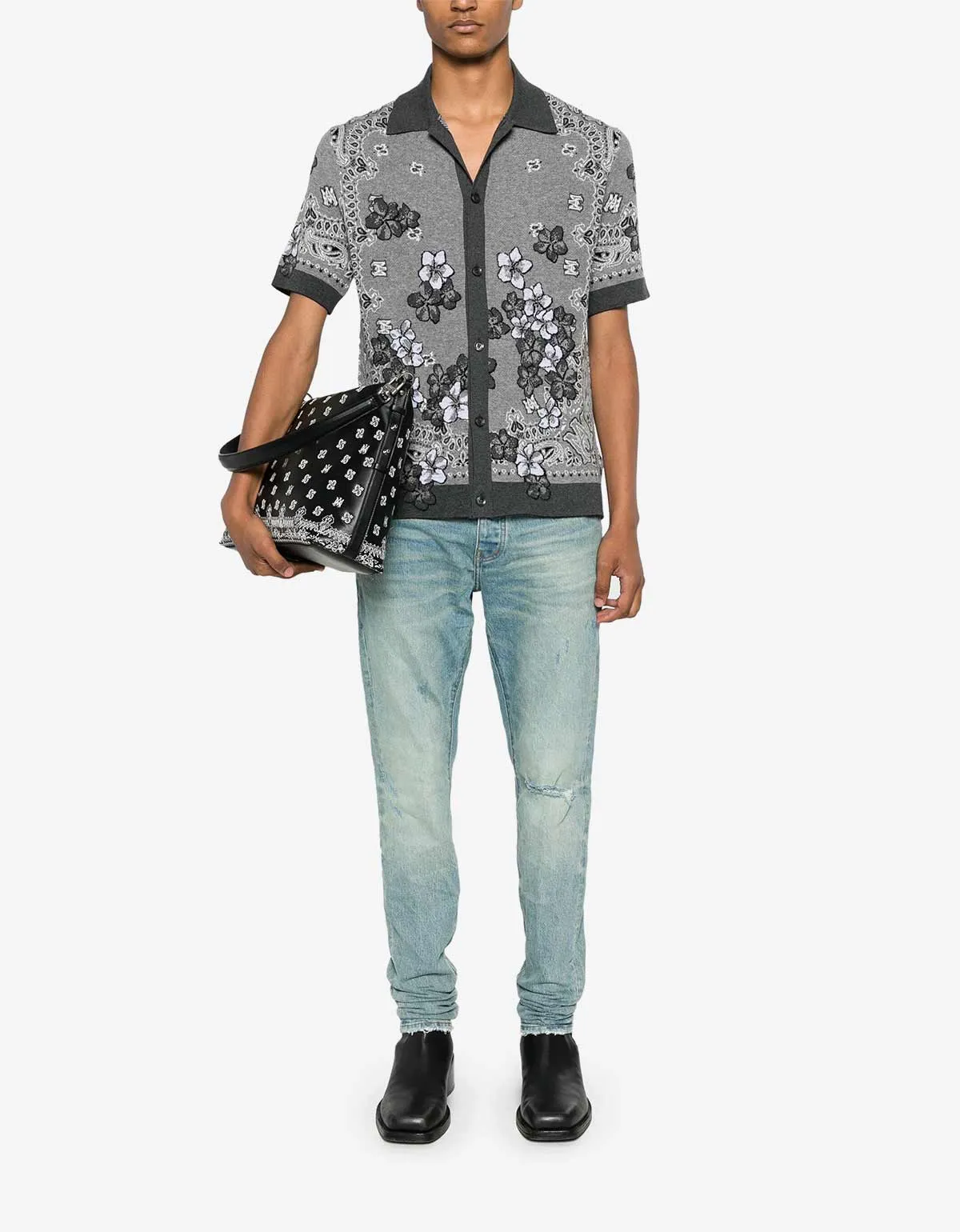 Amiri Black Bandana Floral Polo T-Shirt sold by Zoo Fashions product image thumbnail 2