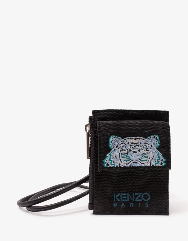 Kenzo Black Canvas Tiger Card Holder with Strap sold by Zoo Fashions