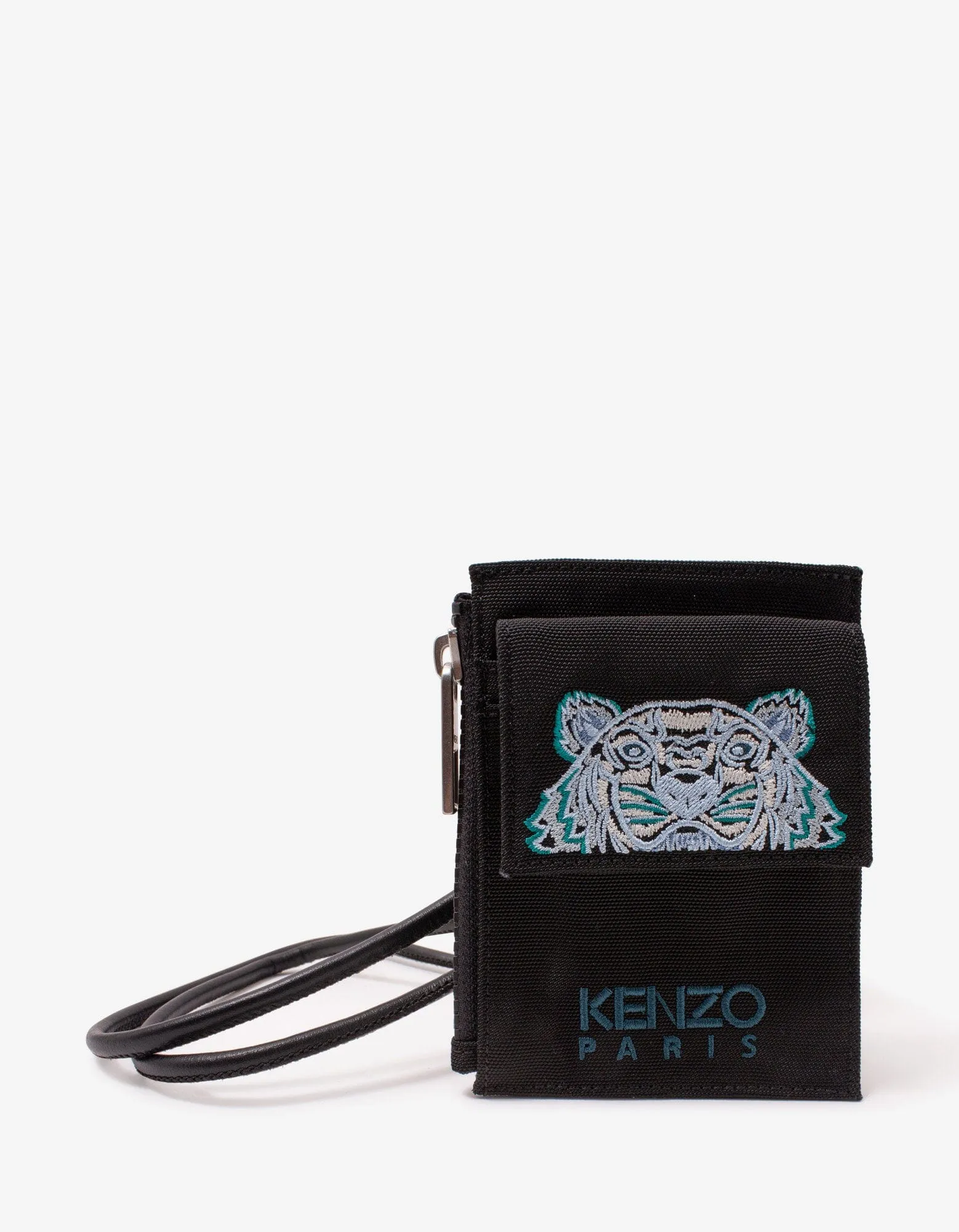 Kenzo Black Canvas Tiger Card Holder with Strap sold by Zoo Fashions