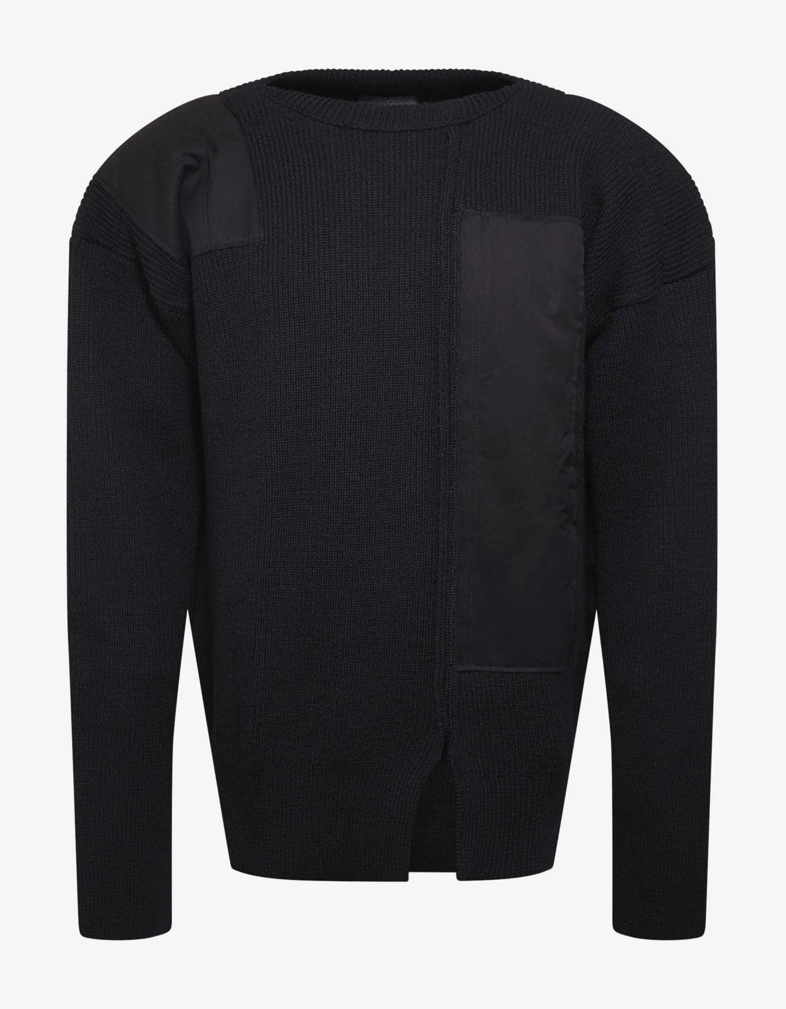 Yohji Yamamoto Black Wool Sweater with Contrast Patches sold by Zoo Fashions