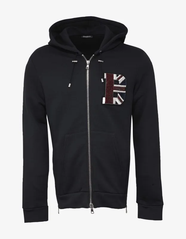 Balmain Navy Blue 'B' Flag Hoodie made by Balmain