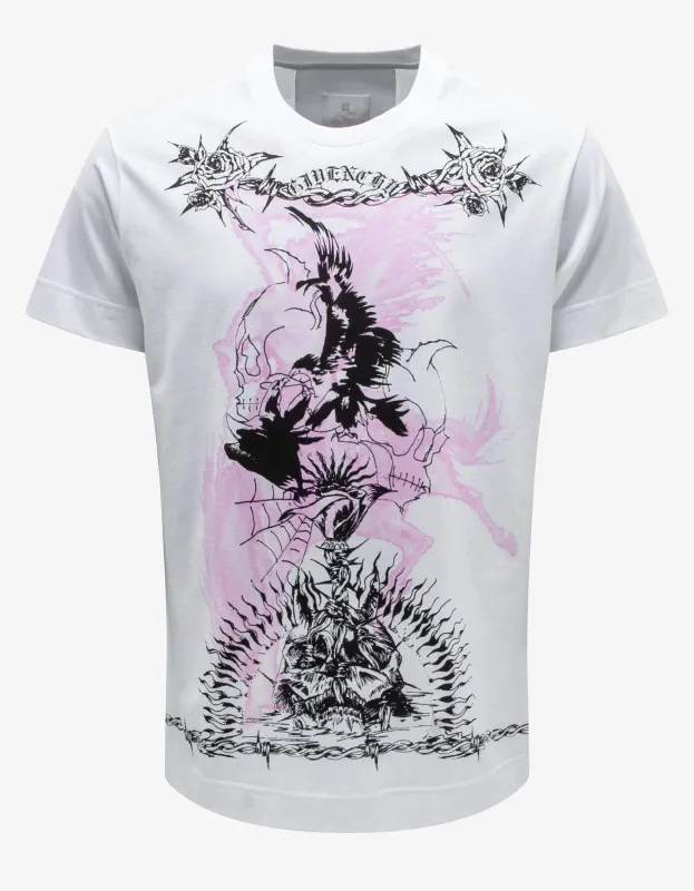 Givenchy White Gothic Print Oversized T-Shirt sold by Zoo Fashions