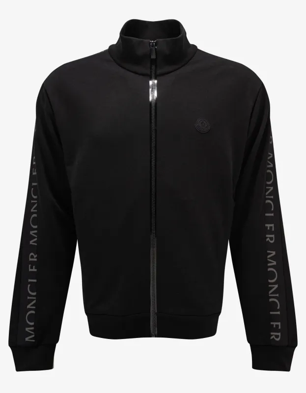Moncler Black Logo Sleeve Zip Funnel Sweatshirt sold by Zoo Fashions