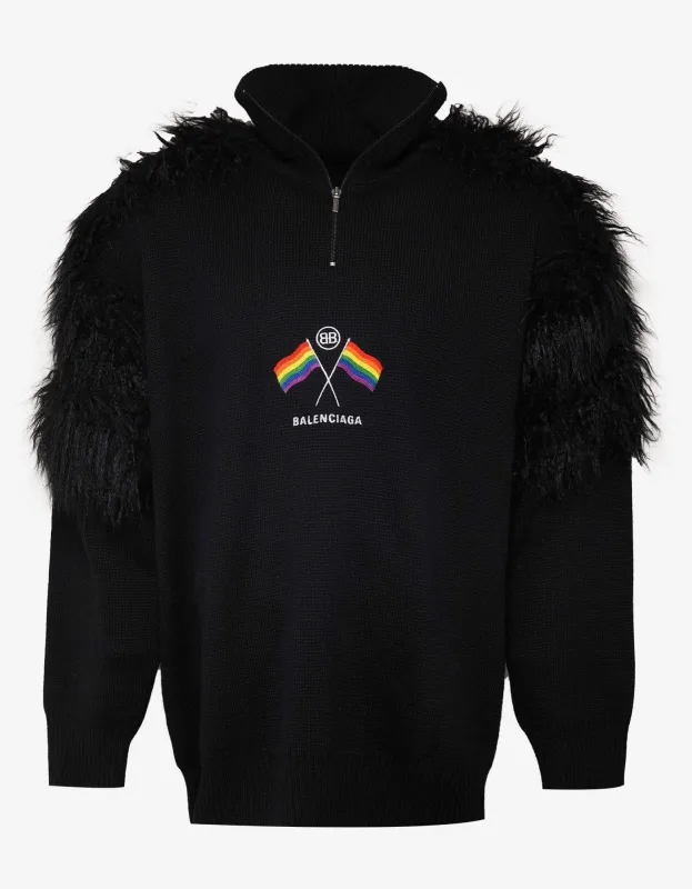 Balenciaga Black LGBTQ Flag Zip Up Turtleneck Sweater - AW18 sold by Zoo Fashions