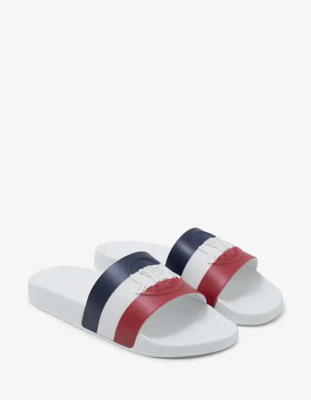 Moncler Basile White Tricolour Logo Slide Sandals sold by Zoo Fashions