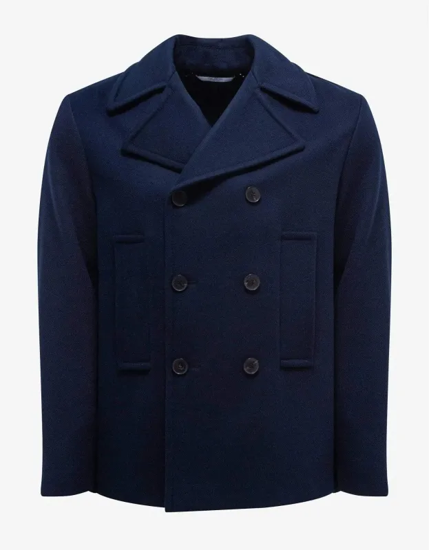 Valentino Navy Blue Double-Breasted Wool Jacket sold by Zoo Fashions