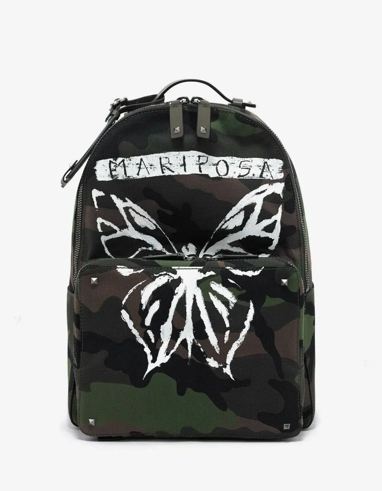 Valentino Garavani Green Camo ‘Mariposa’ Print Canvas Backpack sold by Zoo Fashions