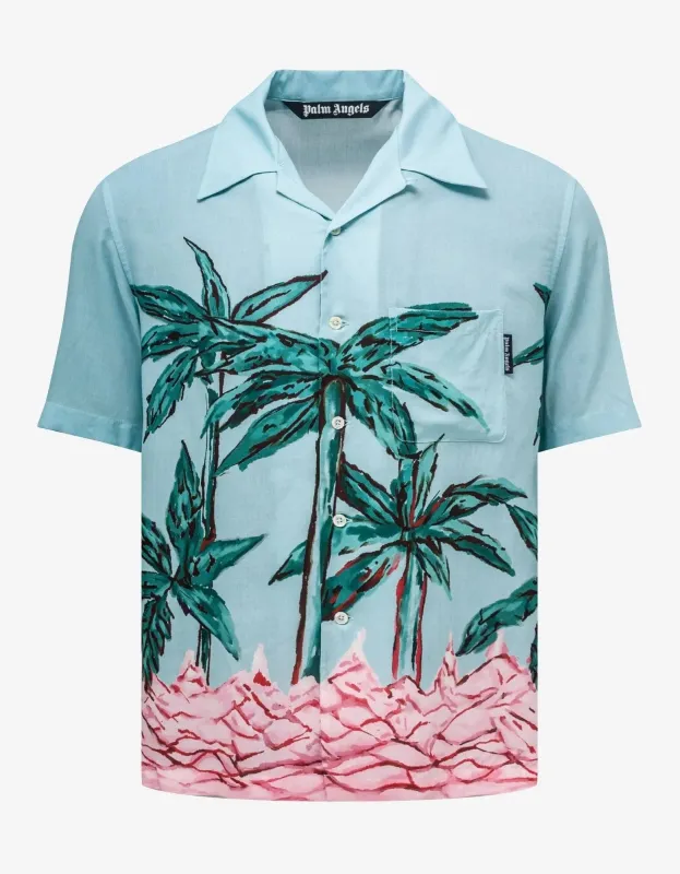 Palm Angels Blue Palms Row Bowling Shirt sold by Zoo Fashions