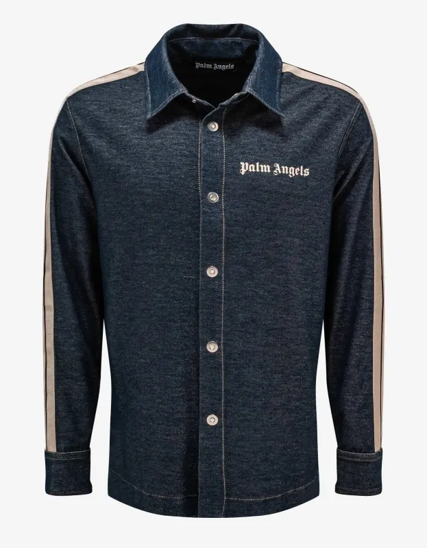 Palm Angels Blue Denim-Effect Shirt with Stripes sold by Zoo Fashions