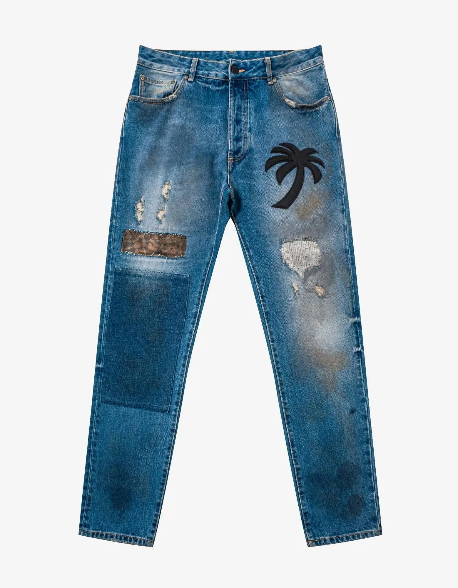 Palm Angels Blue Curved Palm Tree Regular Jeans sold by Zoo Fashions