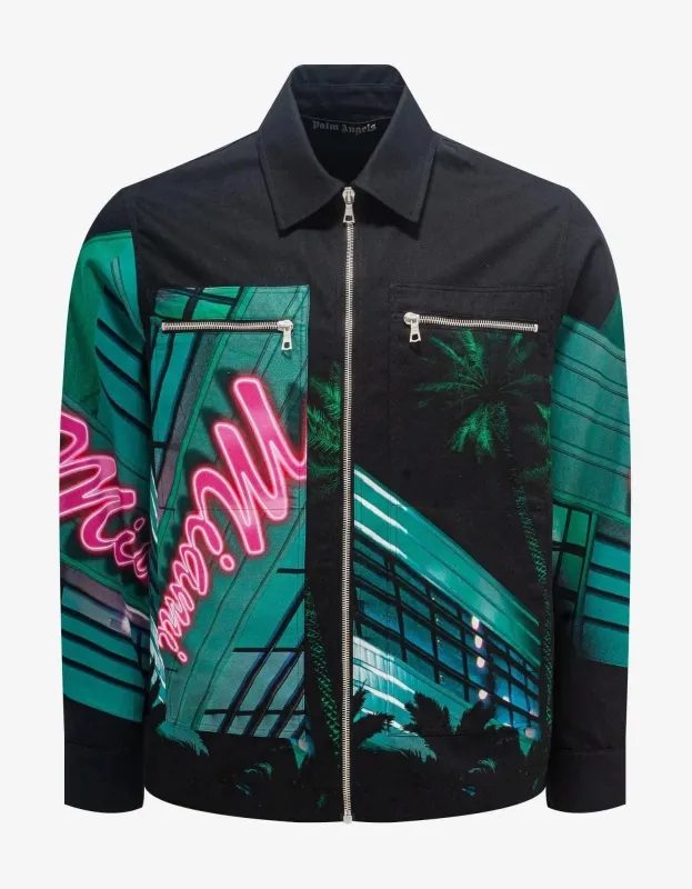 Palm Angels Black Miami Print Workwear Shirt sold by Zoo Fashions
