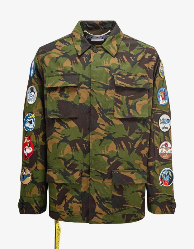 Off-White Green Camouflage Patch Field Jacket sold by Zoo Fashions
