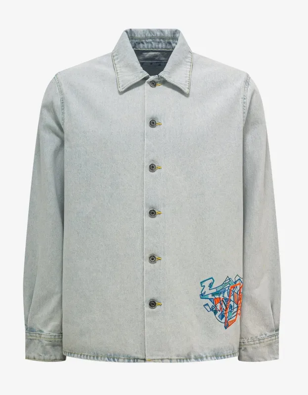 Off-White Blue Graffiti Embroidery Shirt sold by Zoo Fashions