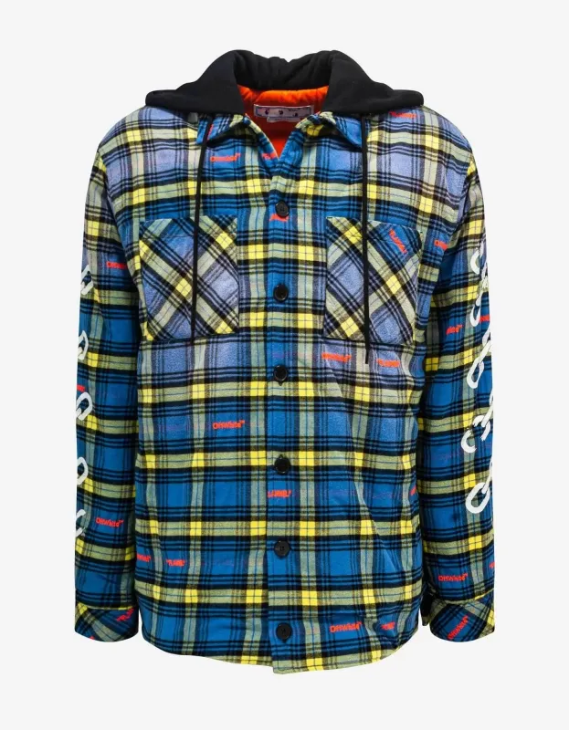 Off-White Blue Chain Arr Check Hooded Overshirt made by Off-White