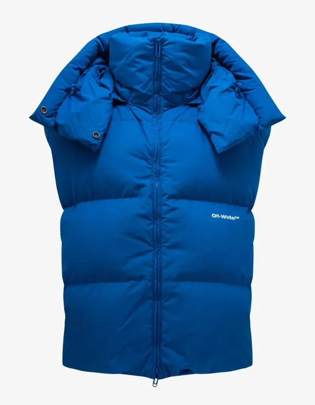 Off-White Blue Bounce Hooded Down Gilet sold by Zoo Fashions