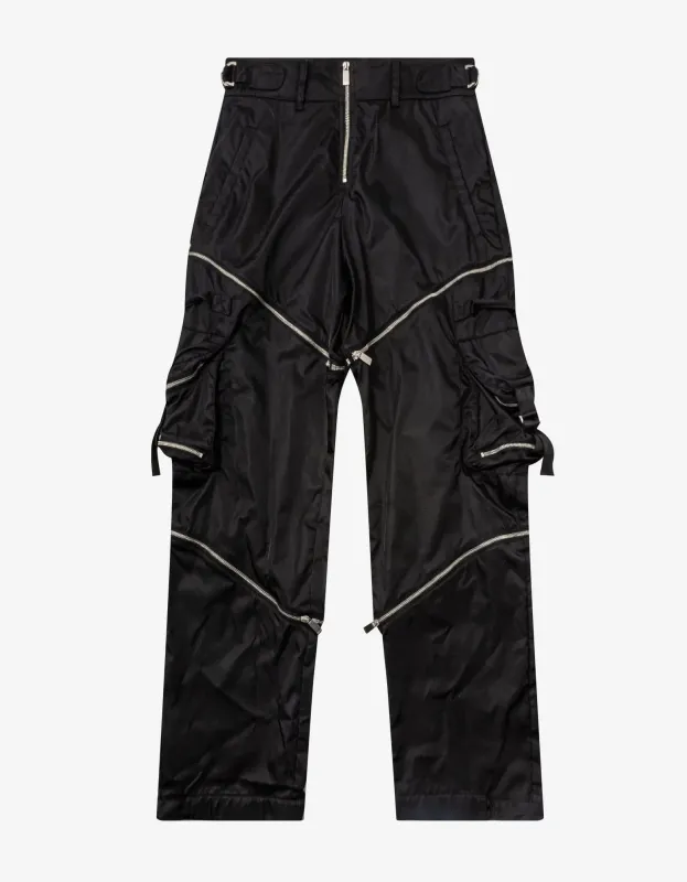 Off-White Black Zip Nylon Cargo Trousers sold by Zoo Fashions