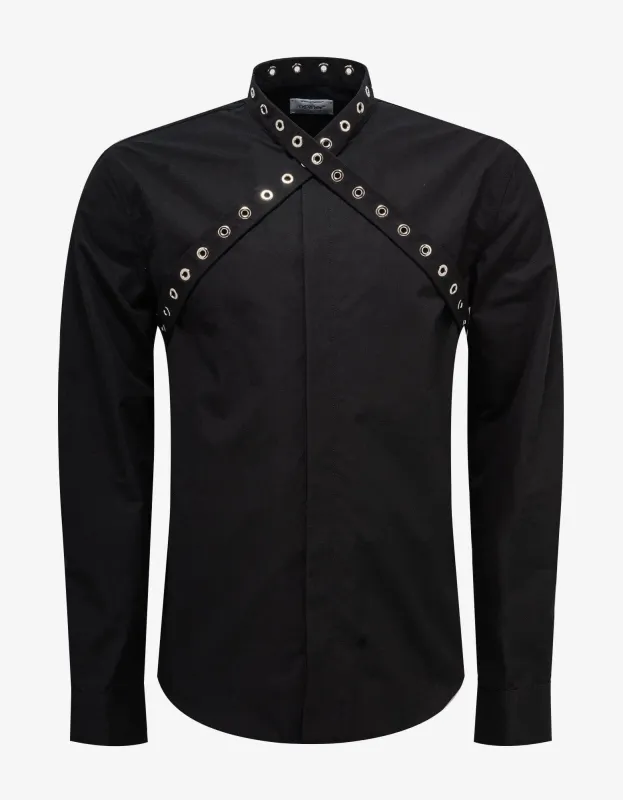 Off-White Black Eyelet Collar Shirt sold by Zoo Fashions