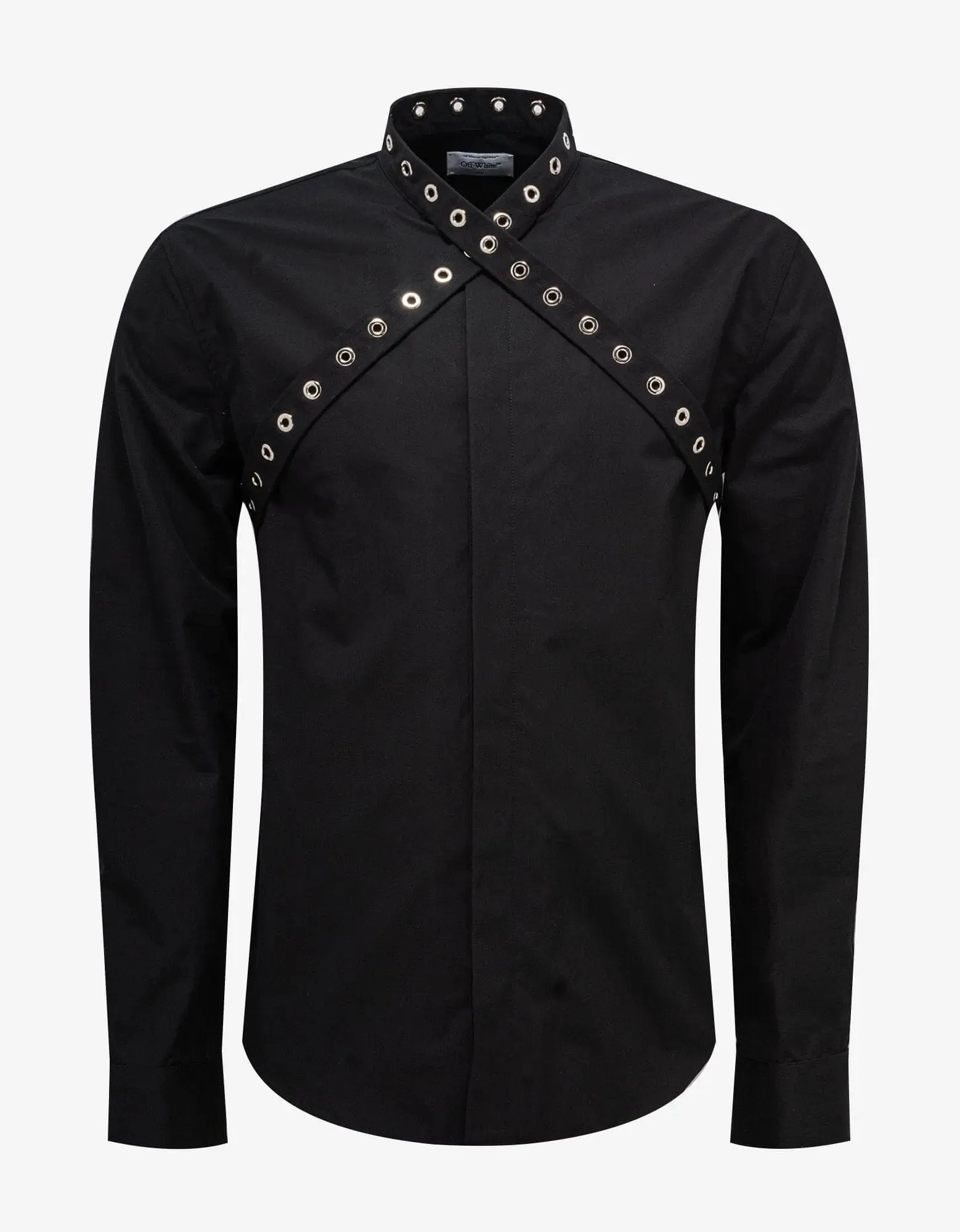 Off-White Black Eyelet Collar Shirt sold by Zoo Fashions