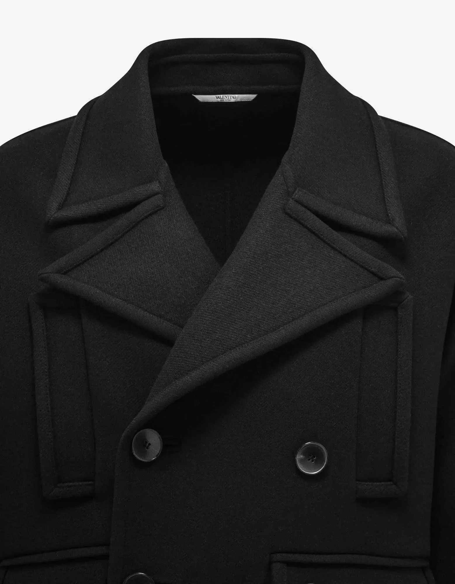 Valentino Black Double-Breasted Wool Pea Coat sold by Zoo Fashions product image thumbnail 3