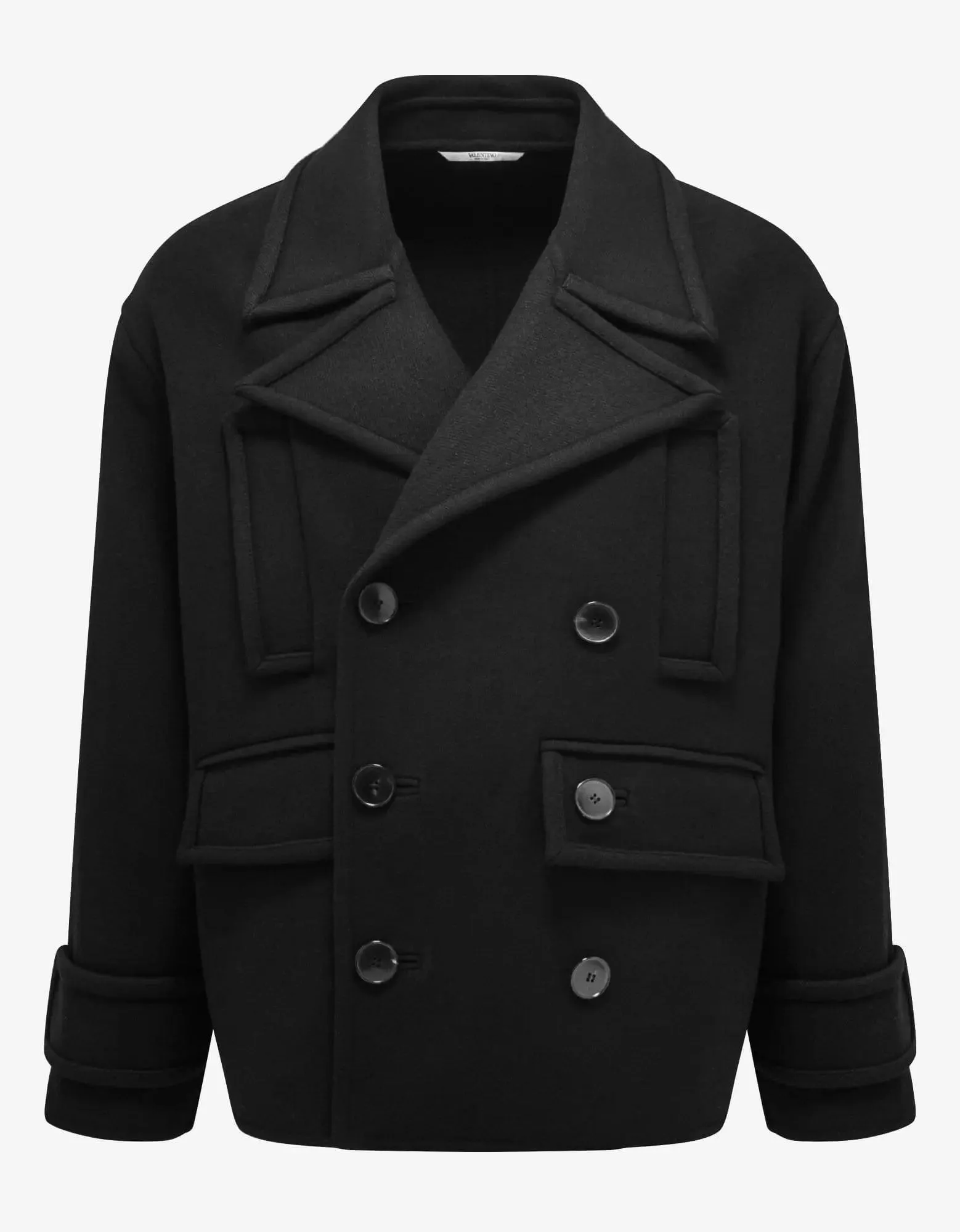 Valentino Black Double-Breasted Wool Pea Coat sold by Zoo Fashions