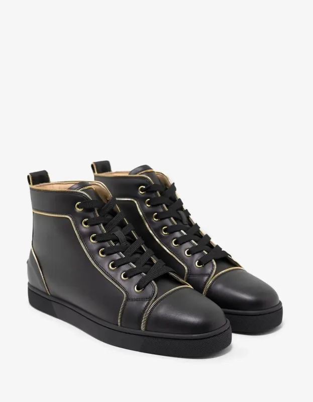 Christian Louboutin Louis Z Flat Black Leather High Top Trainers - sold by Zoo Fashions
