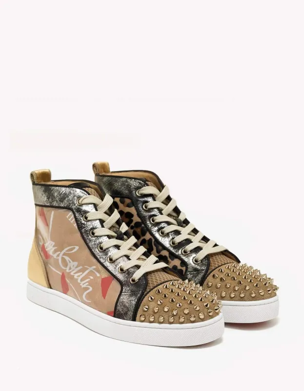 Christian Louboutin Lou Spikes Loubi Kraft Flat High Top Trainers - sold by Zoo Fashions