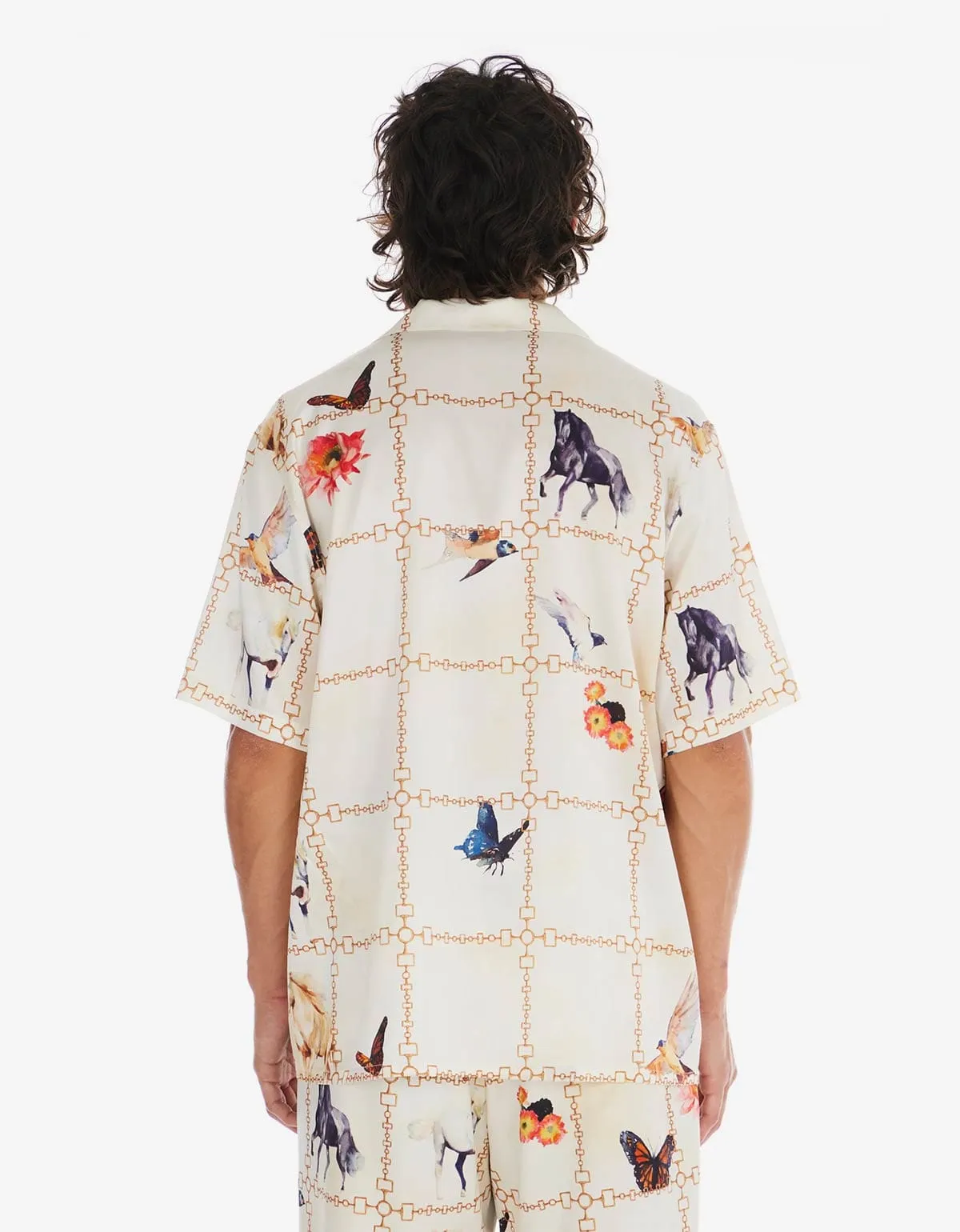 Nahmias White Wildlife Short Sleeve Silk Shirt sold by Zoo Fashions product image thumbnail 3