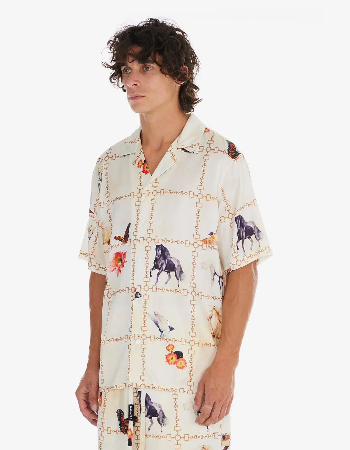 Nahmias White Wildlife Short Sleeve Silk Shirt sold by Zoo Fashions product image thumbnail 2