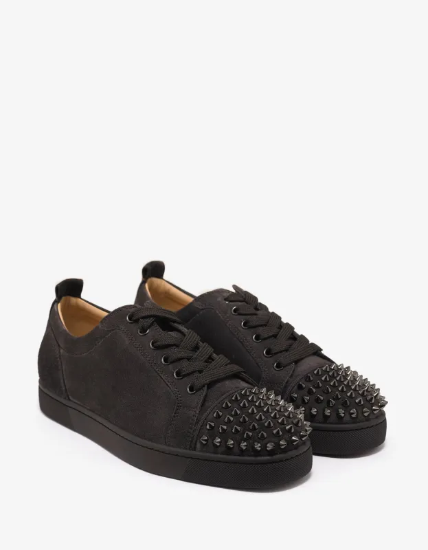 Christian Louboutin Louis Junior Spikes Flat Réglisse Brown Suede Trainers - sold by Zoo Fashions
