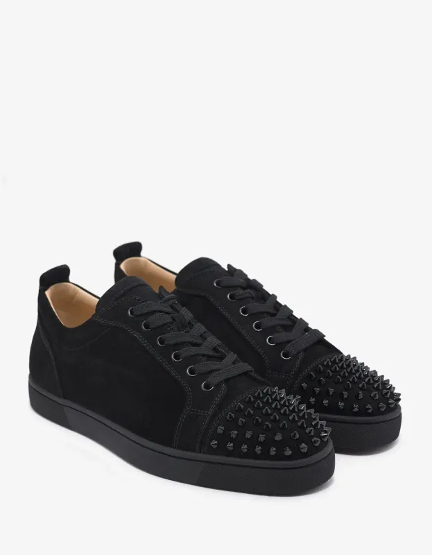 Christian Louboutin Louis Junior Spikes Flat Black Suede Trainers - sold by Zoo Fashions