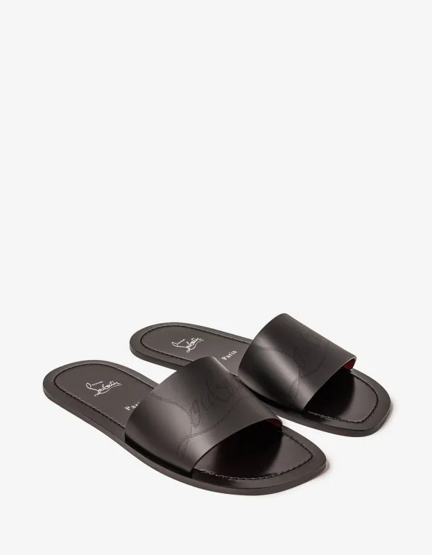 Christian Louboutin Coolraoul Black Leather Slide Sandals sold by Zoo Fashions
