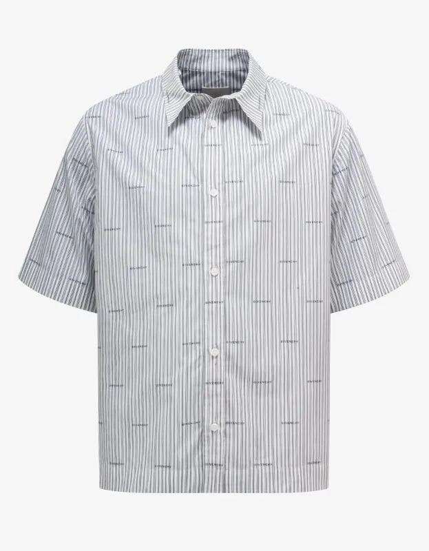 Givenchy Grey All-Over Logo Stripe Shirt sold by Zoo Fashions