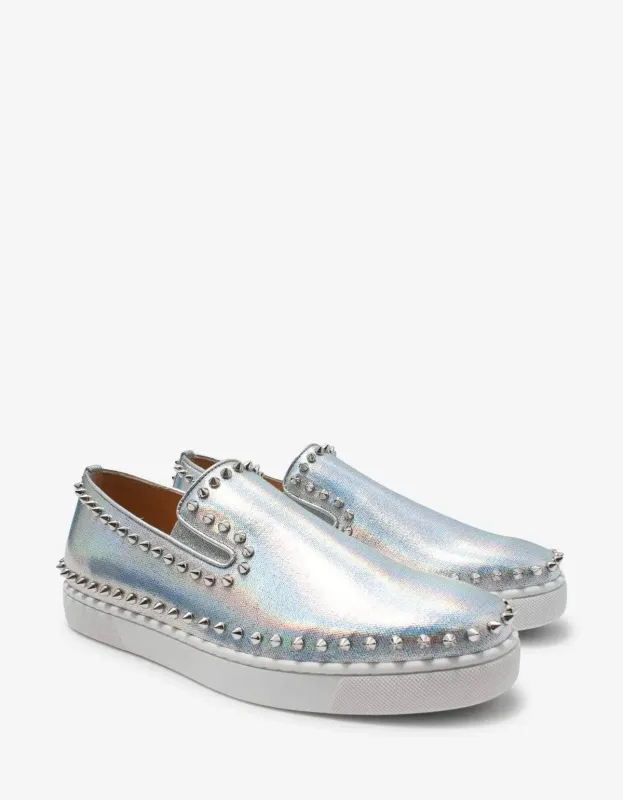 Christian Louboutin Pik Boat Silver Coated Canvas Trainers made by Christian Louboutin