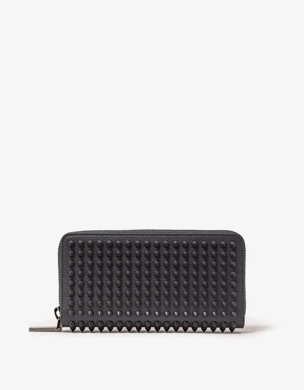 Christian Louboutin Panettone Smoky Grey Grain Leather Spikes Wallet sold by Zoo Fashions