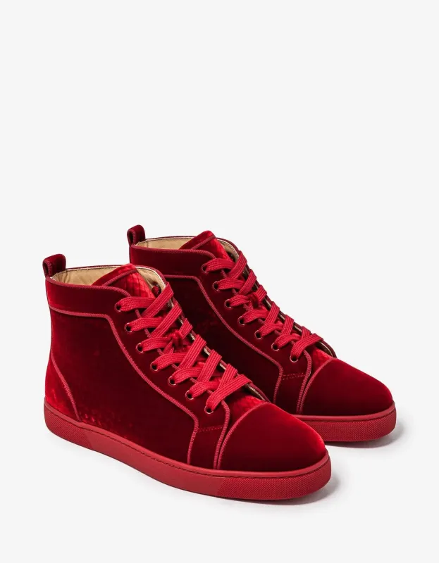 Christian Louboutin Louis Orlato Red Velvet High Top Trainers sold by Zoo Fashions