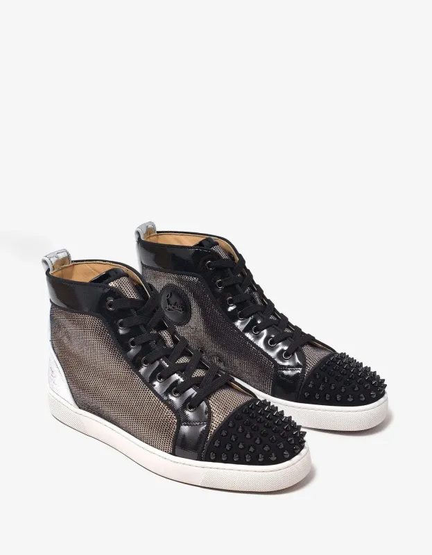 Christian Louboutin Lou Spikes Orlato Flat Metallic High Top Trainers sold by Zoo Fashions