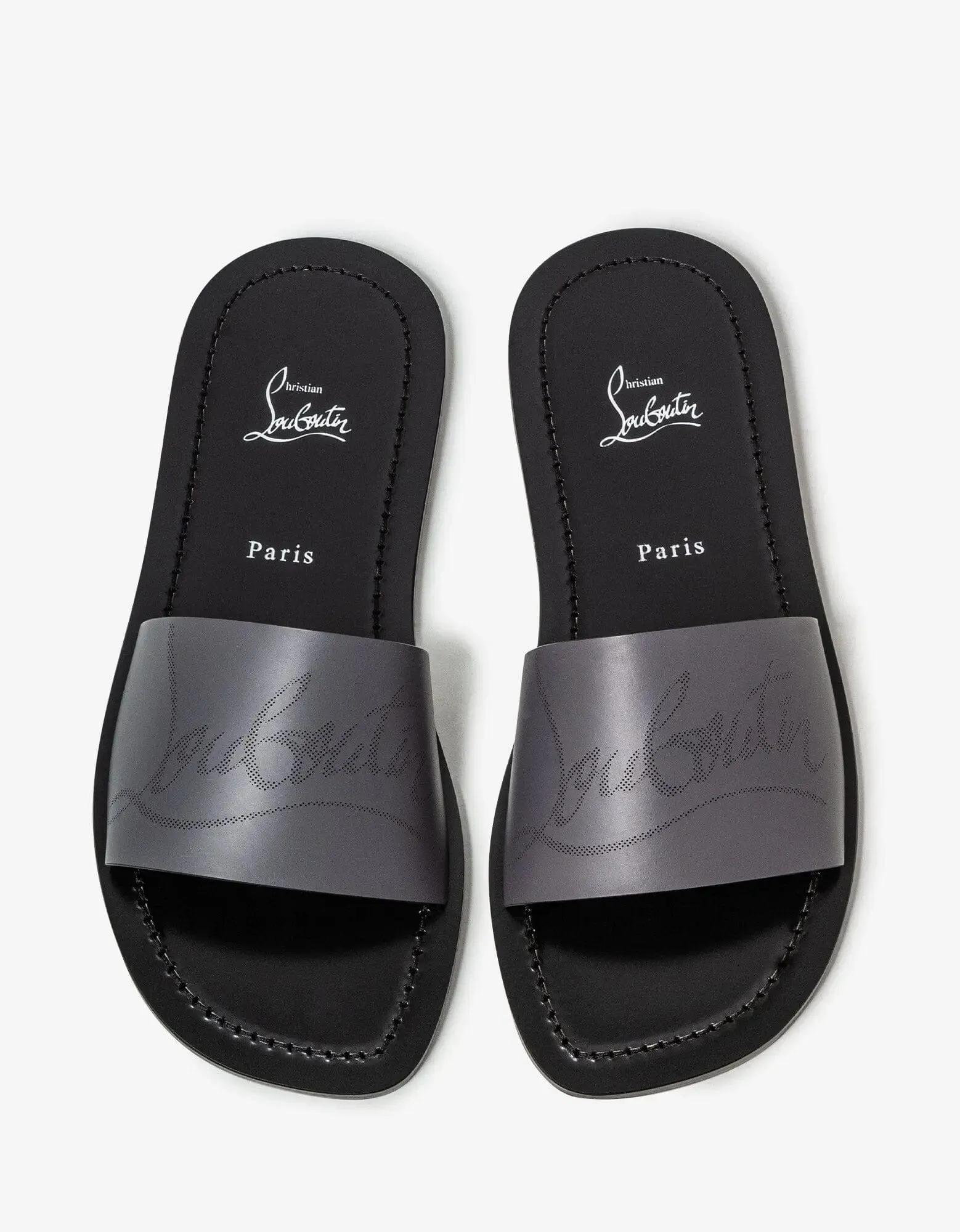 Christian Louboutin Coolraoul Grey Leather Slide Sandals sold by Zoo Fashions product image thumbnail 4