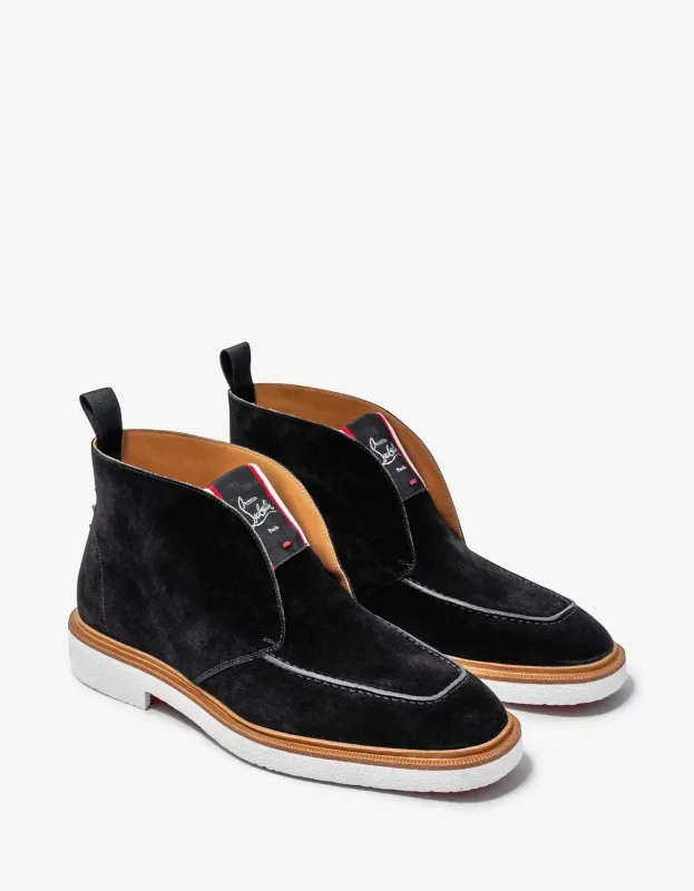 Christian Louboutin Citycrepe Black Suede Ankle Boots sold by Zoo Fashions