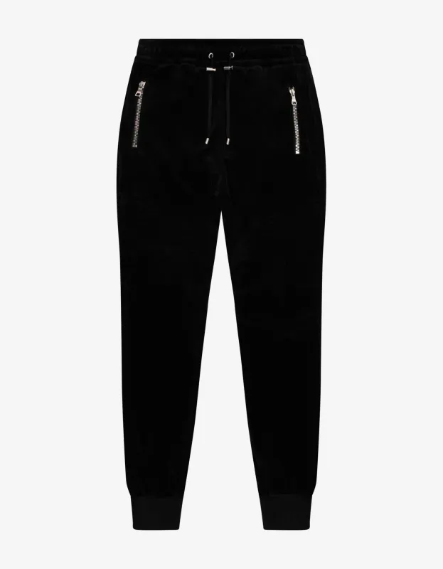 Balmain Black Velvet Biker Sweat Pants sold by Zoo Fashions