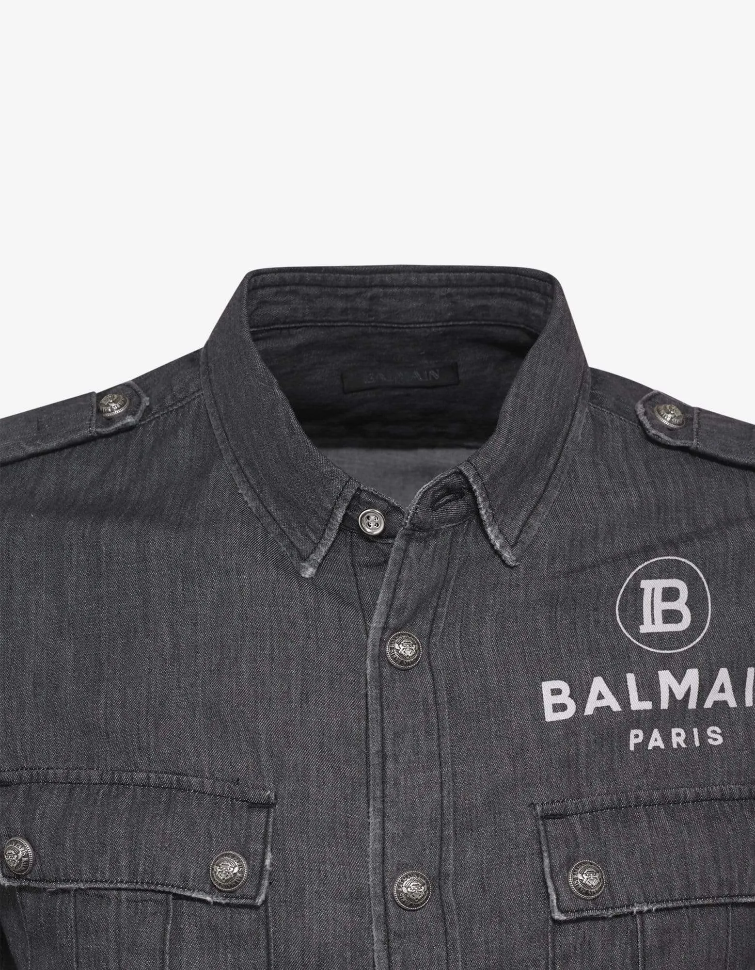 Balmain Grey Denim Logo Print Military Shirt sold by Zoo Fashions product image thumbnail 3
