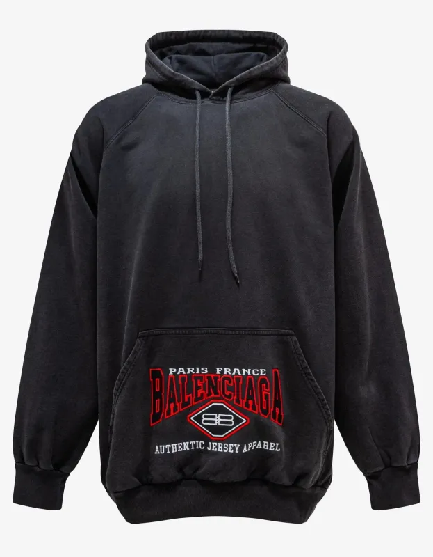 Balenciaga Wash Black Logo Embroidery Oversized Hoodie sold by Zoo Fashions