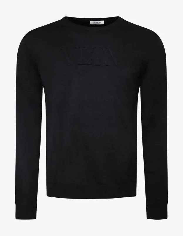 Valentino Valentino Garavani Black VLTN Logo Wool Sweater sold by Zoo Fashions