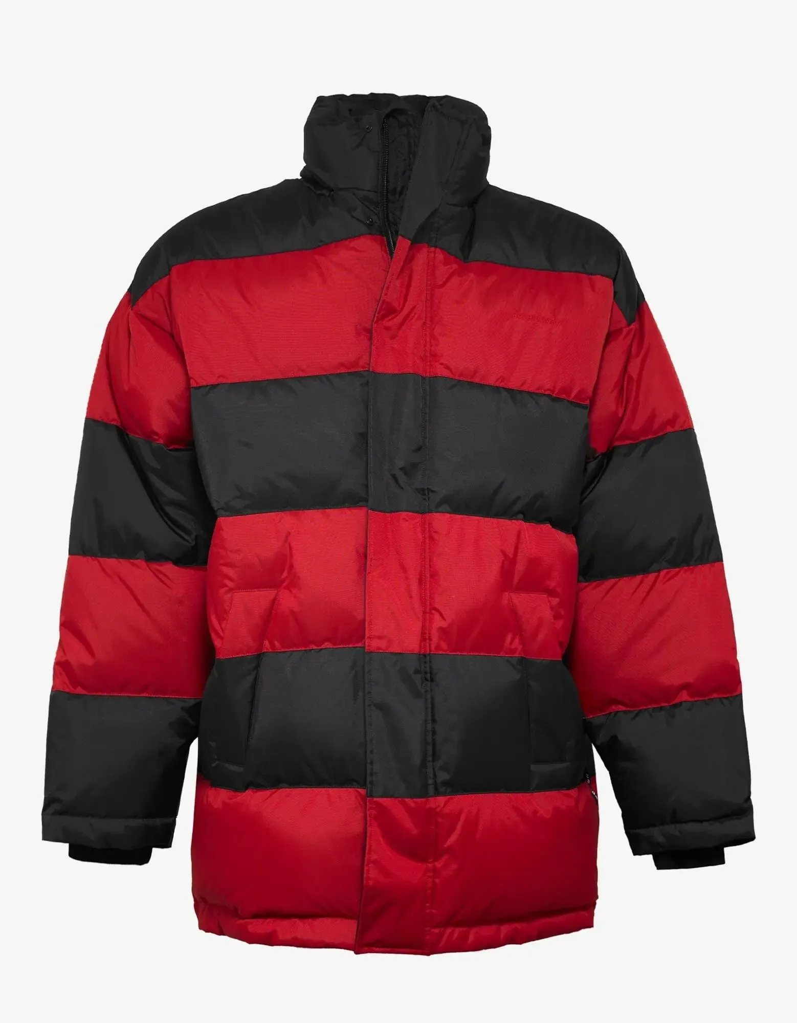 Balenciaga Red & Black Stripe Down Coat sold by Zoo Fashions