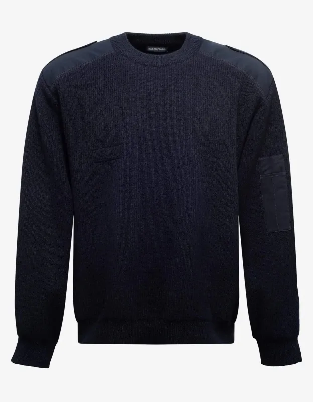 Balenciaga Navy Blue Logo Panelled Sweater sold by Zoo Fashions
