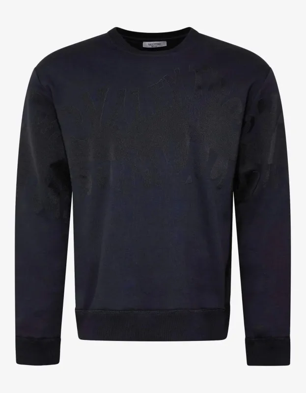 Valentino Navy Blue Logo Waves Sweatshirt sold by Zoo Fashions