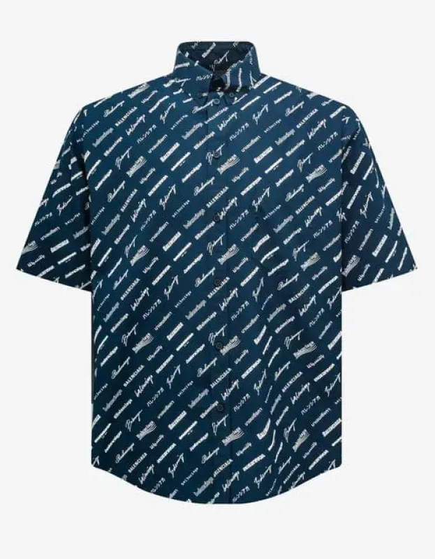 Balenciaga Blue Logomania Large Short Sleeve Shirt sold by Zoo Fashions