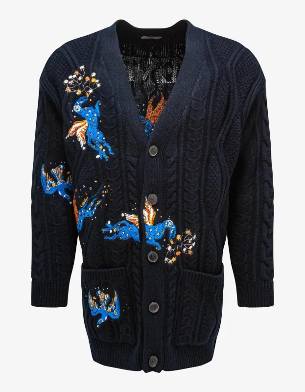 Valentino Navy Blue Utopia World Wool Cardigan made by Valentino