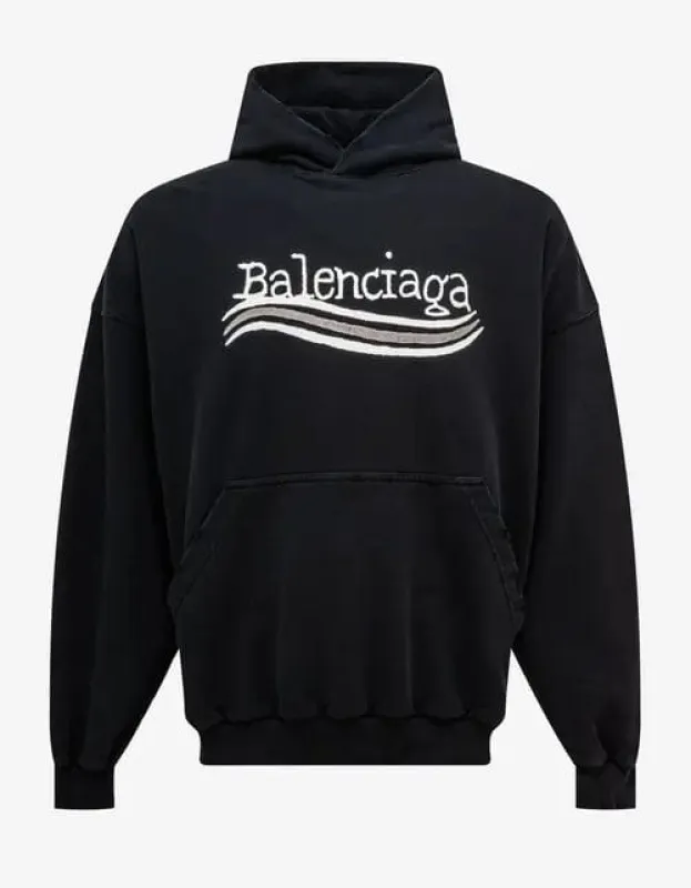 Balenciaga Black Hand Drawn Political Logo Large Hoodie sold by Zoo Fashions